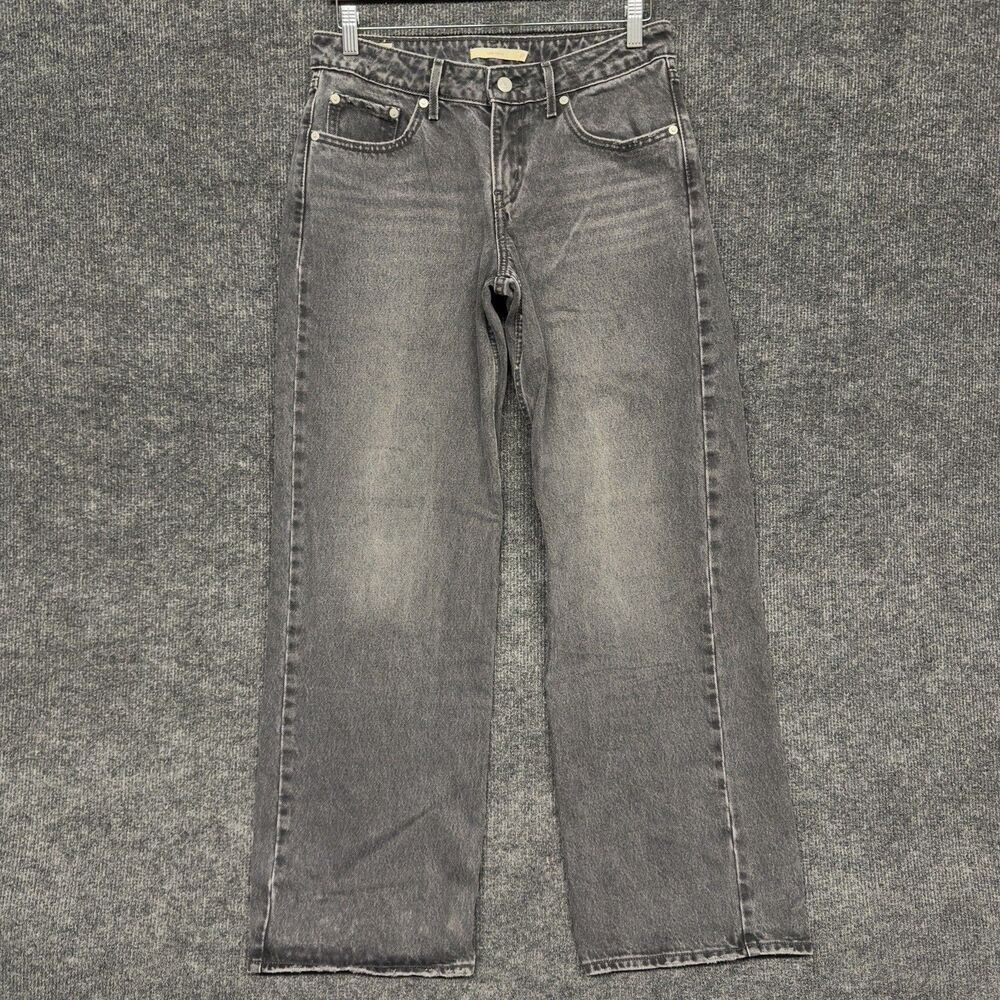 Levi's Premium Low Loose Wide Leg Baggy Jeans Black Wash Faded Size 27 Straight